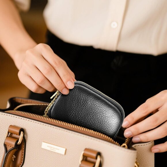 Genuine Leather Coin Purse, Small Change Purse Keychain Wallet for Women, Mini C - Picture 4 of 8